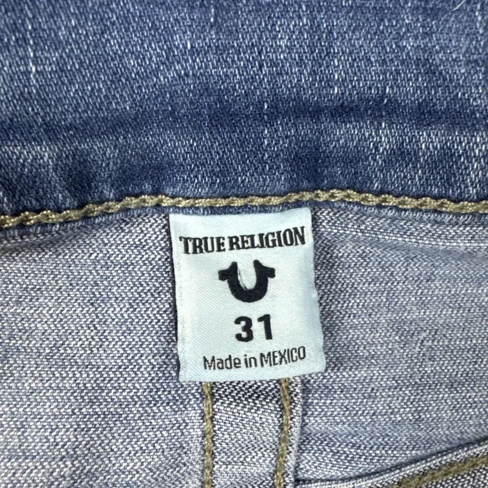True Religion Jeans Mens 31x33 Blue ROCCO Relaxed Skinny Whiskered Distressed